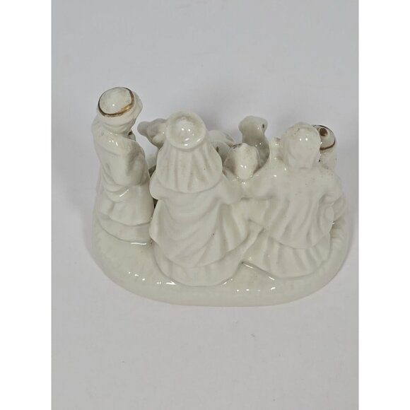 Ceramic Nativity Set Religious Christmas Off White With Gold Painted Trim - Picture 6 of 10